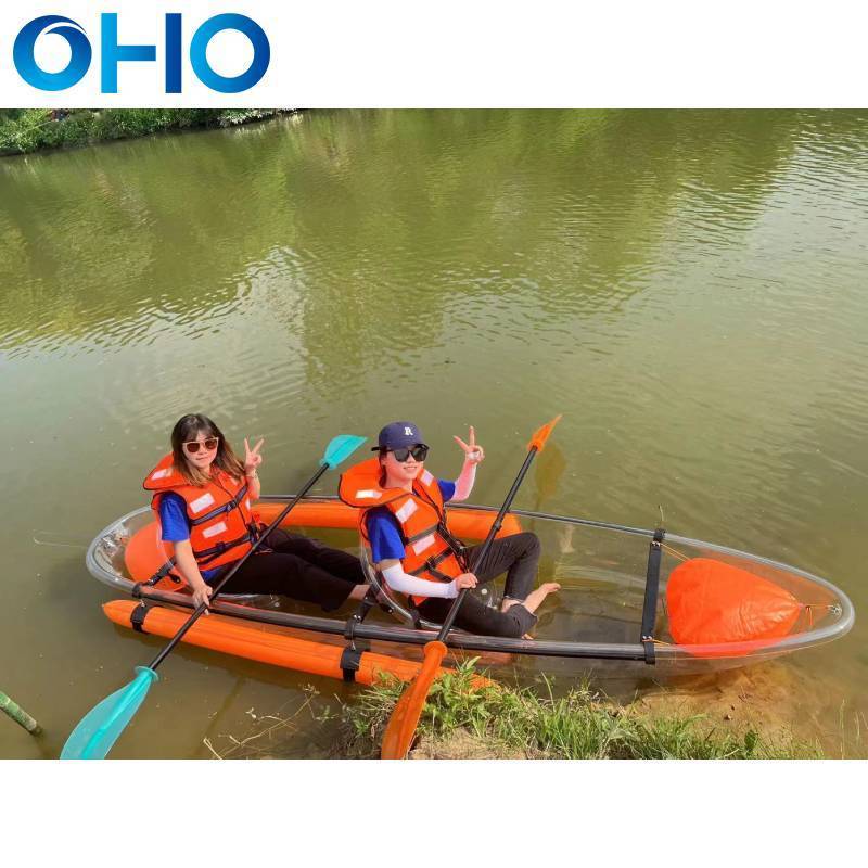 OHO High Quality Clear Canoe Kayak PC Transparent Fishing Boat with Paddle for Lake River Ocean