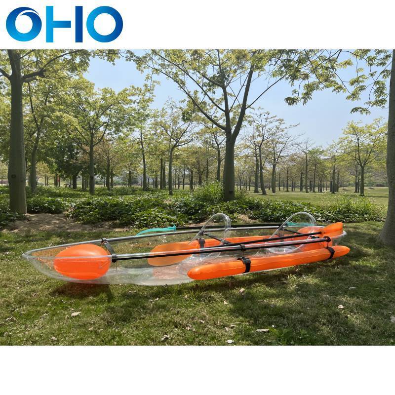 OHO High Quality Clear Canoe Kayak PC Transparent Fishing Boat with Paddle for Lake River Ocean