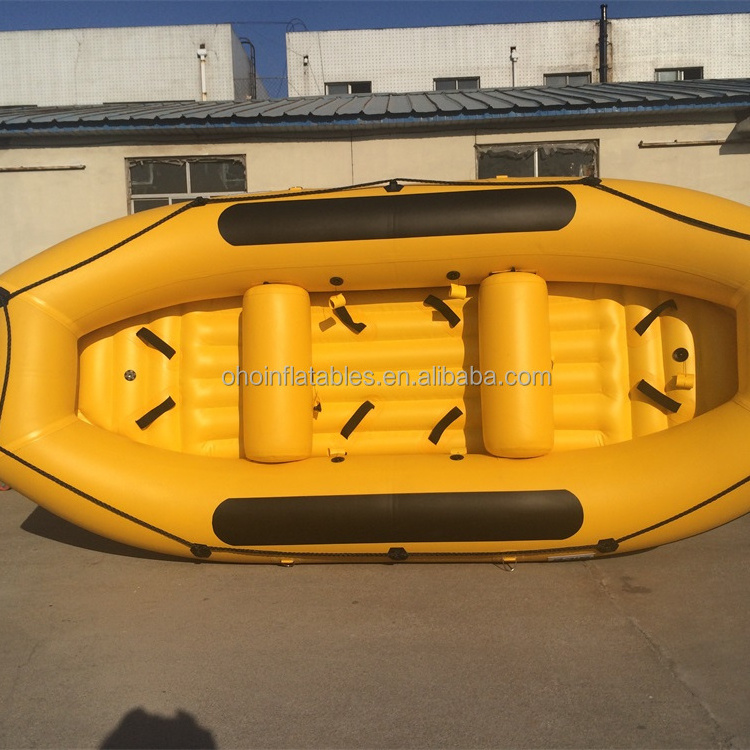 Outdoor Inflatable Raft Boat PVC Custtom Drifting Floating Fishing Boat 14ft 16ft 18ft Yellow Air River Rowing Raft for Ocean