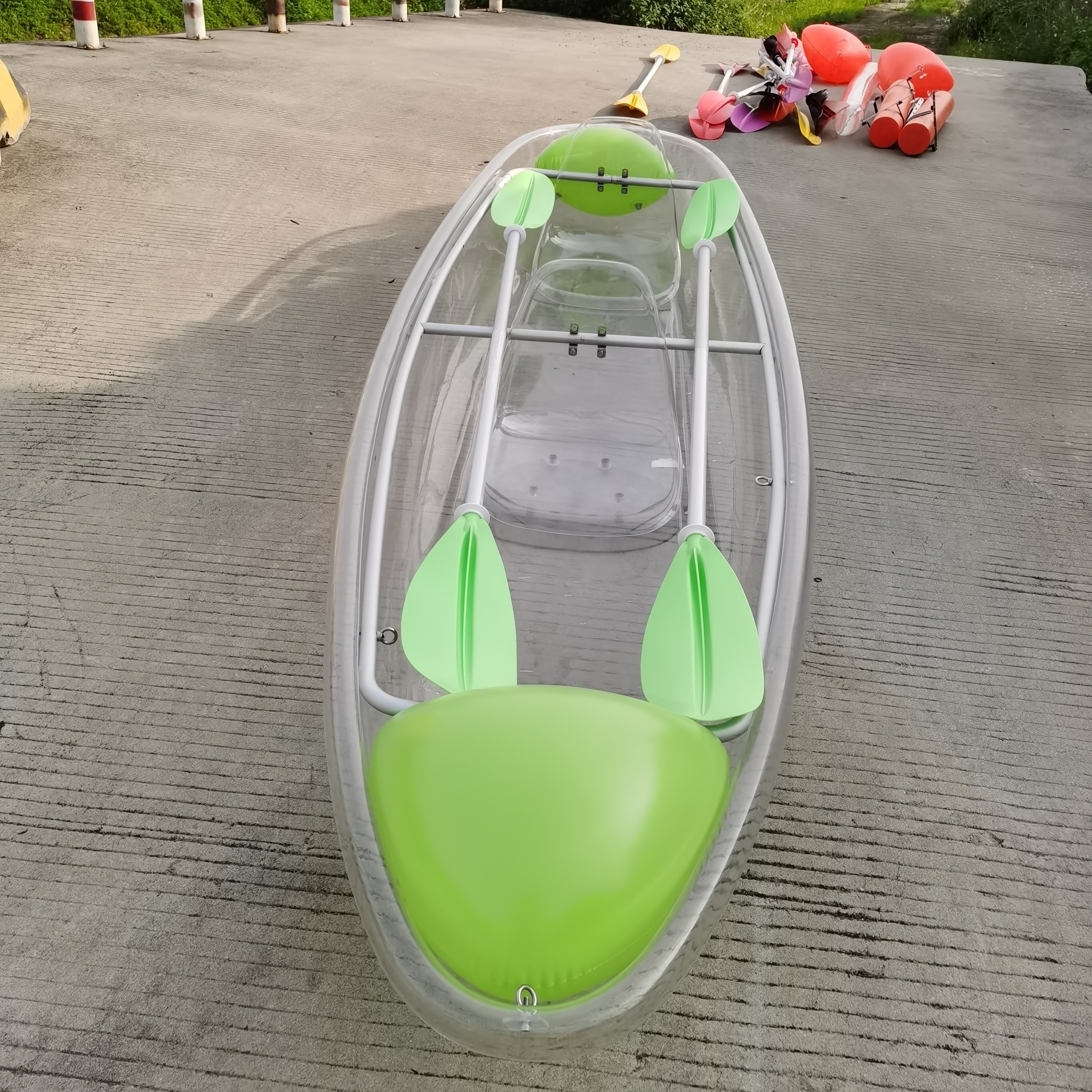 OHO Wholesale High Quality Small Plastic Rowing Boats Transparent Canoe Kayak Clear Kayak 2 Person