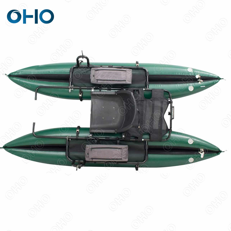 OHO New Design Inflatable Rubber Pontoon Fishing Boat with Aluminum Frame Floor for Thrives on Lakes Rivers Ocean Waters