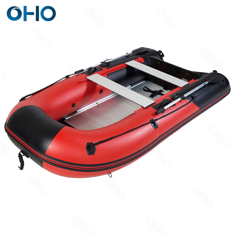 OHO 3m 4m Inflatable Aluminum Floor Bottom Rubber Boat Custom PVC Fishing Rescue Speed Rowing Boat with Motor for Sale