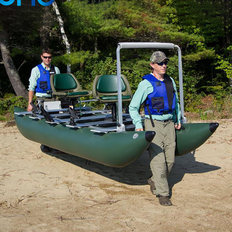 OHO High Quality Green 375 Inflatable Aluminum Fishing Boat with Motor 2 Person Outdoor Fishing