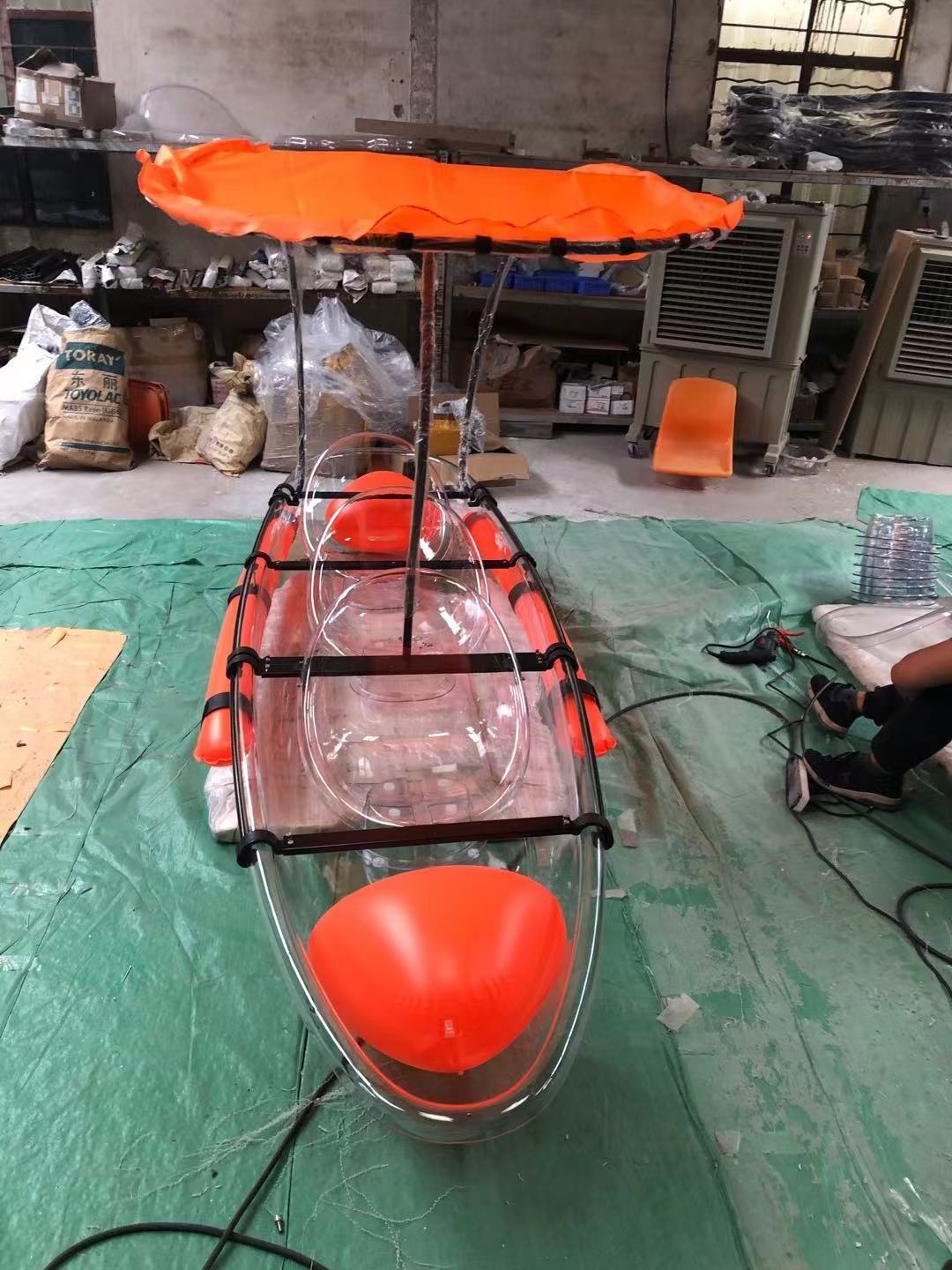 Wholesale high quality small plastic rowing boats transparent canoe/kayak clear kayak 2 person