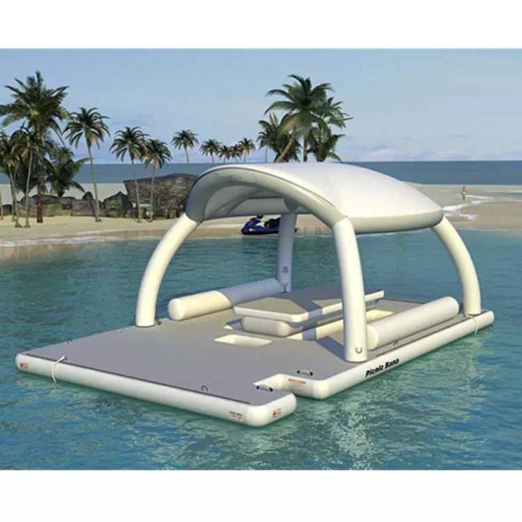 Wholesale Inflatable Party Island Huge Ocean Floating Fishing Boat Lounge River Pool for 6 Person