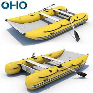 OHO Tiny Small Kayak Inflatable PVC Power Sailing Ce Light Weight Catamaran Sailboat Hypalon Inflatable Boat Catamaran