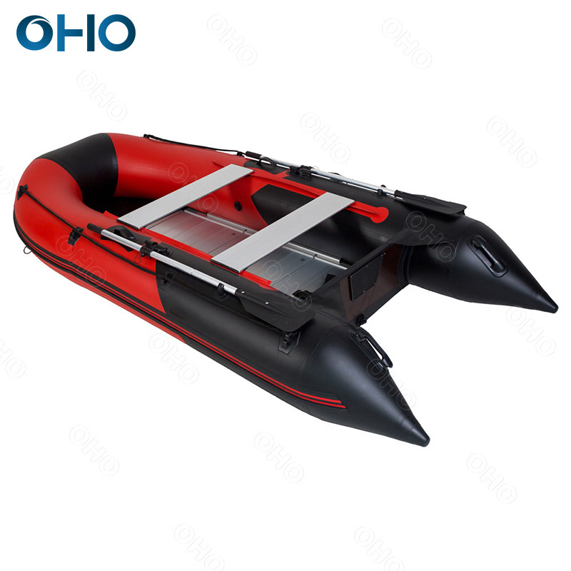 OHO 3m 4m Inflatable Aluminum Floor Bottom Rubber Boat Custom PVC Fishing Rescue Speed Rowing Boat with Motor for Sale