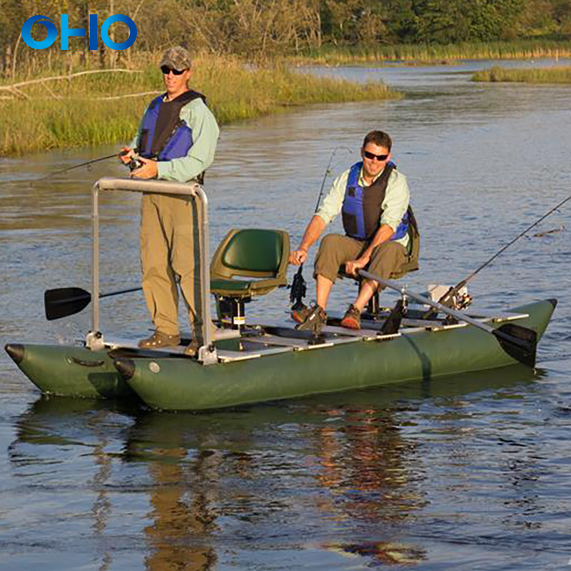 OHO High Quality Green 375 Inflatable Aluminum Fishing Boat with Motor 2 Person Outdoor Fishing