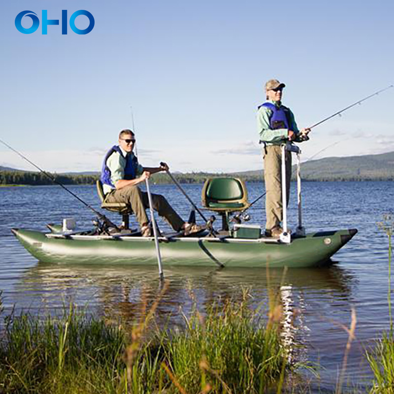 OHO High Quality Green 375 Inflatable Aluminum Fishing Boat with Motor 2 Person Outdoor Fishing