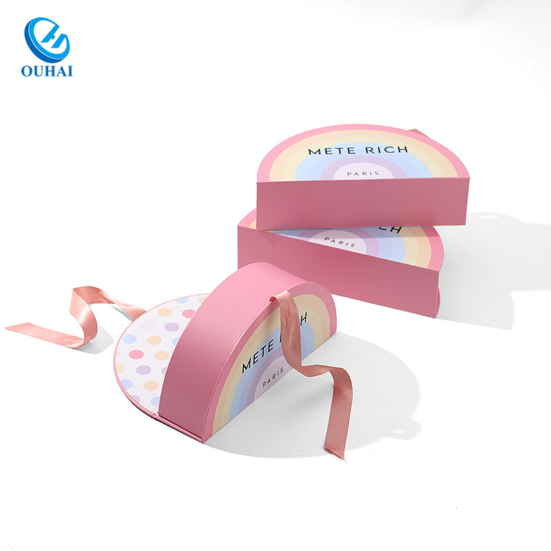 Custom Logo Pink Half Cylinder Cardboard Candy Paper Box Handmade Peculiar Gift Box with Ribbon Closed