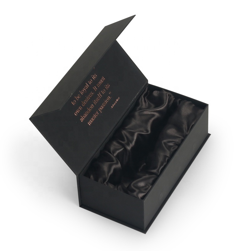 Custom black luxury foldable magnetic gift box packaging lined with silk