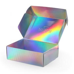 Luxury holographic corrugated cardboard cosmetic mailer box can be printed any color logo for hair packaging