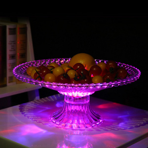 Plastic ribbed glitter clear transparent acrylic luminous glow led light fruit tray