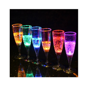 6PCS Water Liquid Activated Flashing Wine light up glow led cocktail Champagne Flute glass