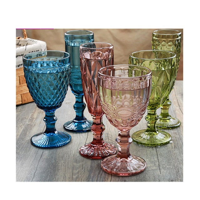 Wedding cheap medieval 240 ml 8 14 16 oz ounce teal glass dusty light blue pressed vintage water goblet