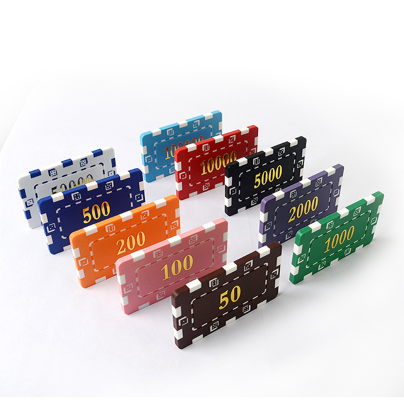 Wholesale custom colored plaque set dice desgin 29g 75mm blank ABS rectangular poker chips with metal inside