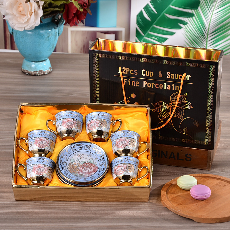 luxury ceramic flower print art traditional ethiopian turkey coffee cup set with gift box