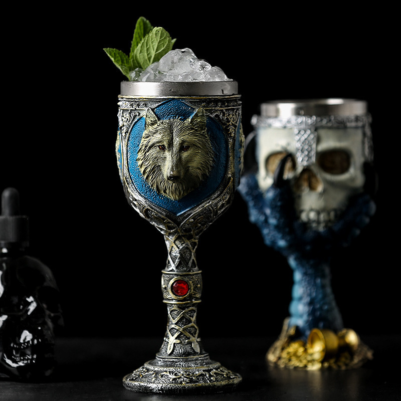 Creative Resin Stainless Steel 3D Bar Dector plastic halloween gothic glasses medieval Wine Cup goblet skull cocktail glass