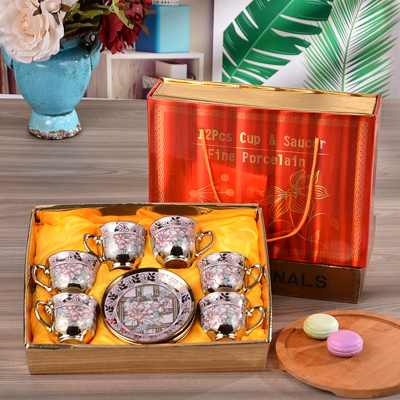 luxury ceramic flower print art traditional ethiopian turkey coffee cup set with gift box