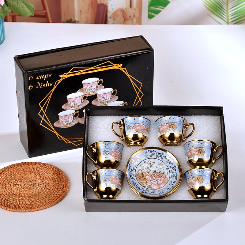 luxury ceramic flower print art traditional ethiopian turkey coffee cup set with gift box