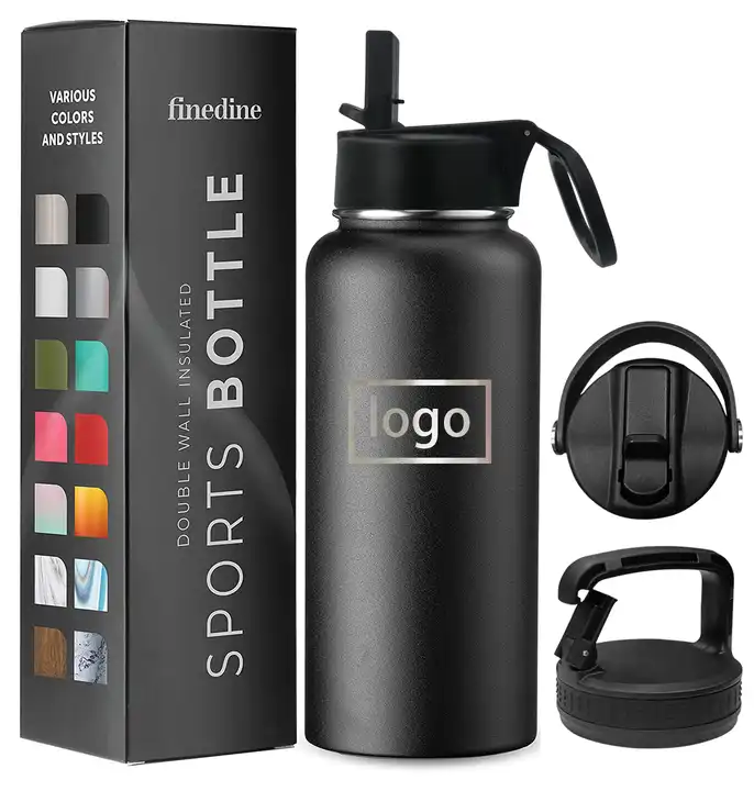 Portable 32oz 64 oz Insulated Stainless Steel Water Bottle 2L Water Jug Vacuum Flask 3 Lids Drink Thermos Sport GYM Water Bottle