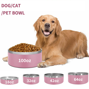 Travel Pet Bowl Bottle Metal Rounded Dog Bowls Double Wall Cats Food Water Dish Feed Bowl Stainless Steel Outdoor 32 Ounce 64 Oz