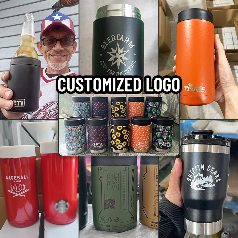 4 in 1 Insulated Slim Can Cooler 12 OZ Cans and Beer Coozies Stainless steel 14oz Can Holder Double Walled with Opener Corkscrew