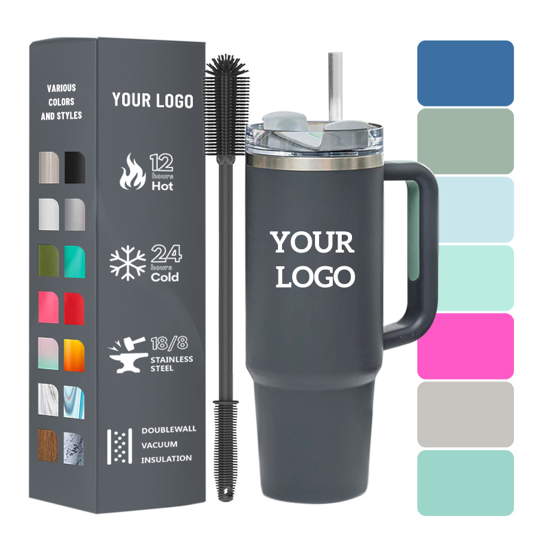 Custom 40 oz Tumbler Cup Quencher H2.0 Sublimation Tumbler 40oz Stainless Steel Outdoor Travel Mug Tumbler With Handle Straw Lid