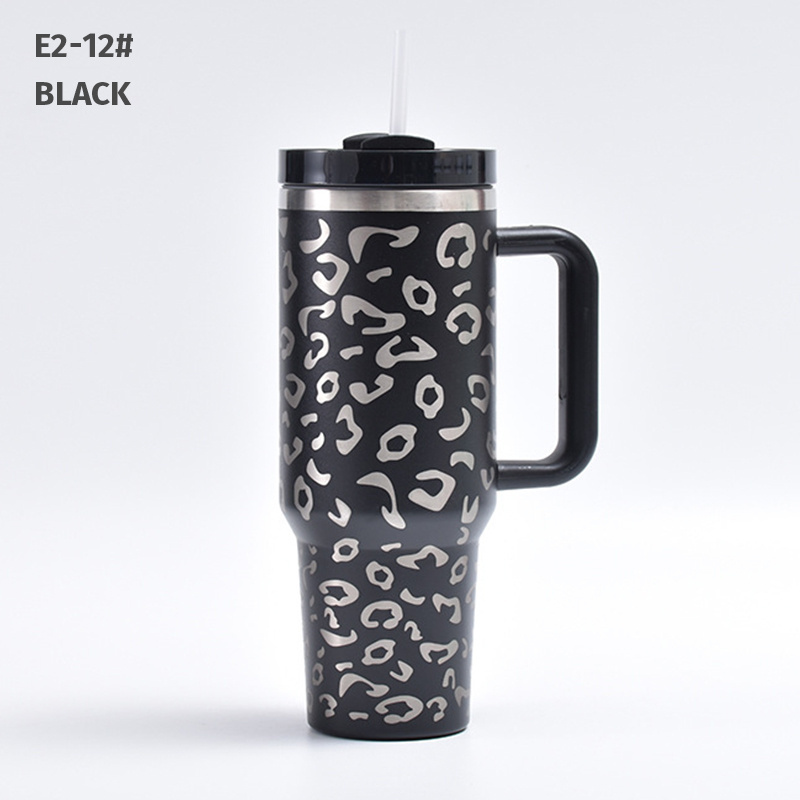 wholesale 40 oz leopard print tumbler with handle customize 40oz  laser engraved a full wrap  tumbler with straw and lid