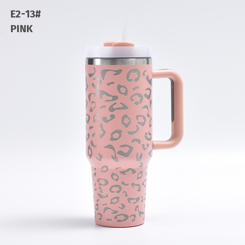 wholesale 40 oz leopard print tumbler with handle customize 40oz  laser engraved a full wrap  tumbler with straw and lid