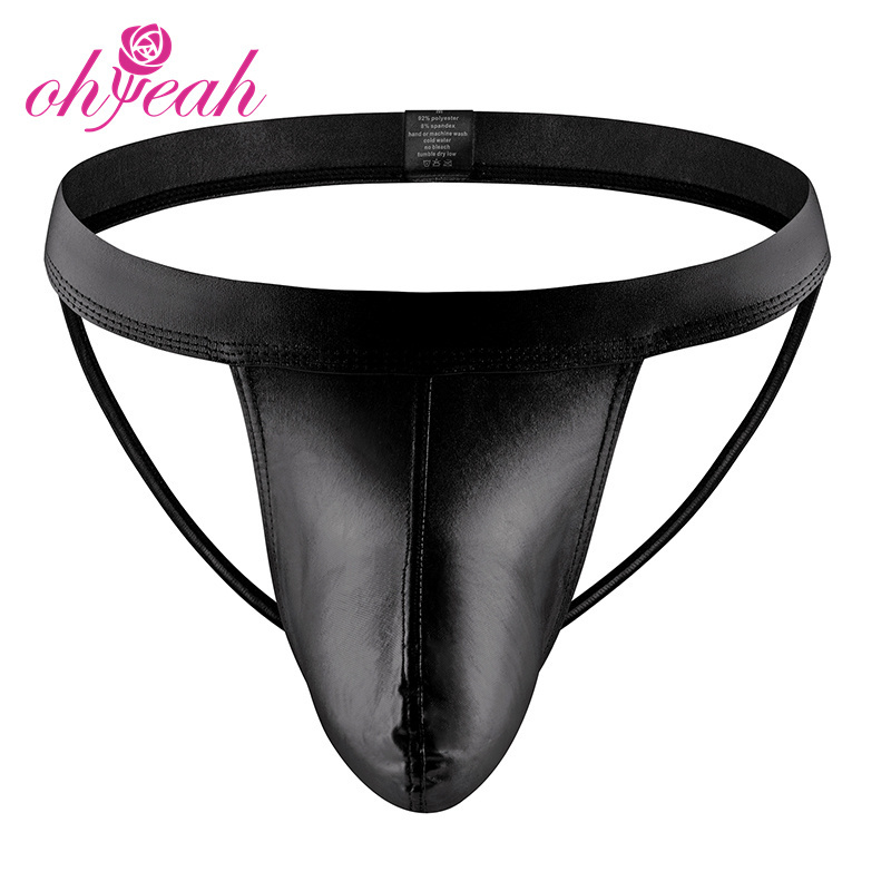 Ohyeah hot selling S-XL stock ready leather men micro thongs g-strings briefs bikini set sexy underwear for men