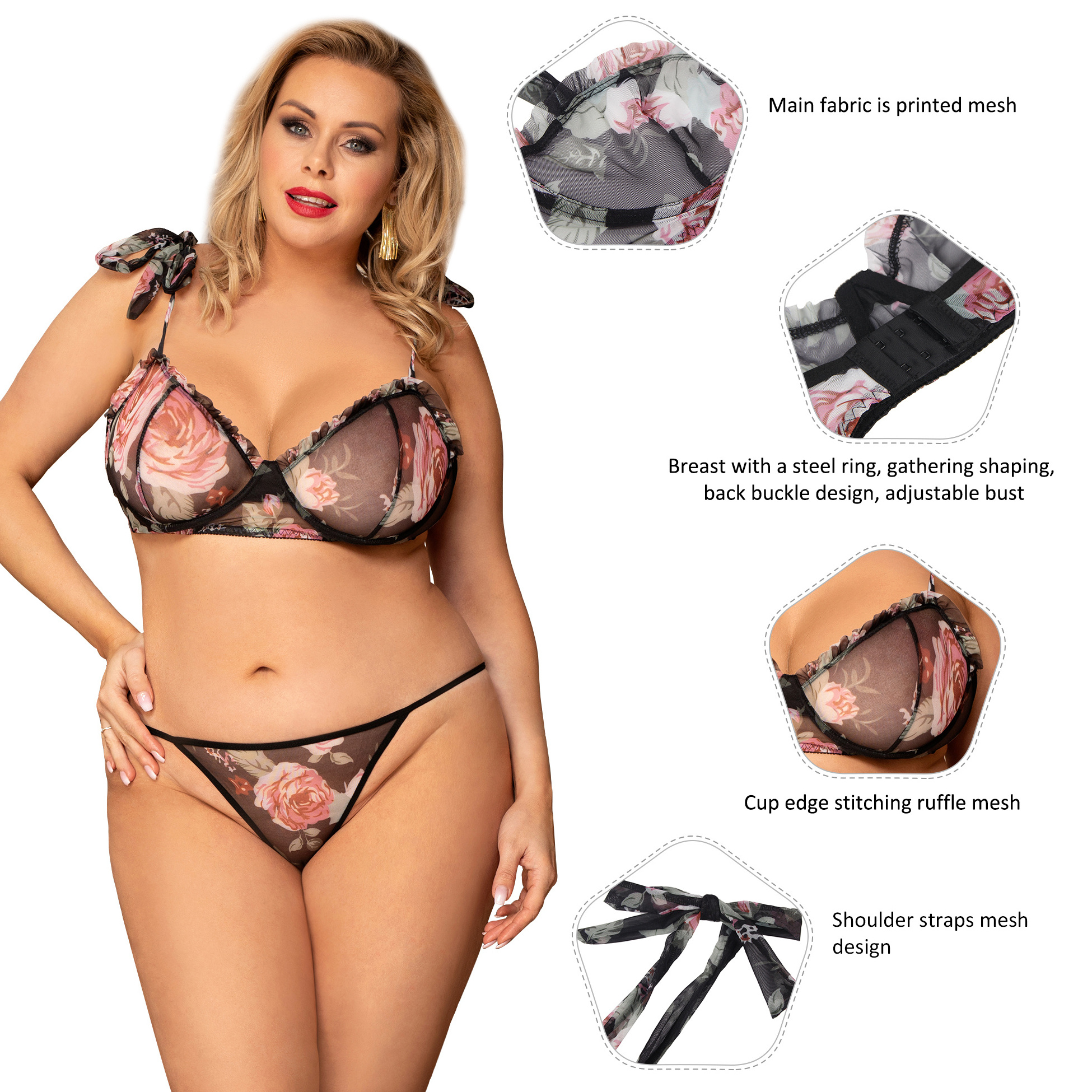 Floral Print High Quality Underwire Bra and Panties Underwear Set 2 Pieces Plus Size Bra & Brief Sexy Lingerie Sets for Women