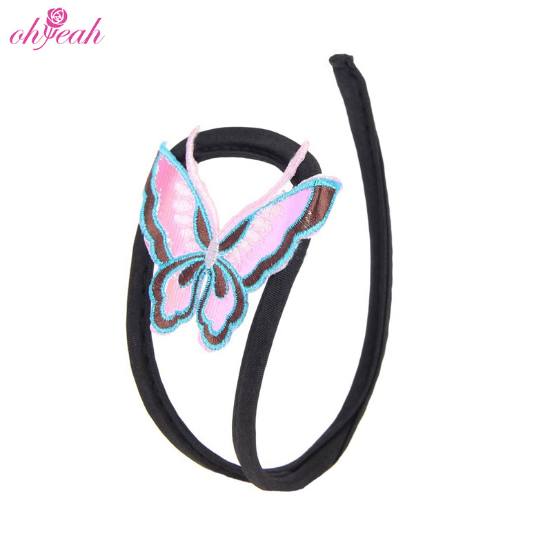 Factory Wholesale Invisible Selfadhesive Black Butterfly Decoration C String Panties Underwear For Women