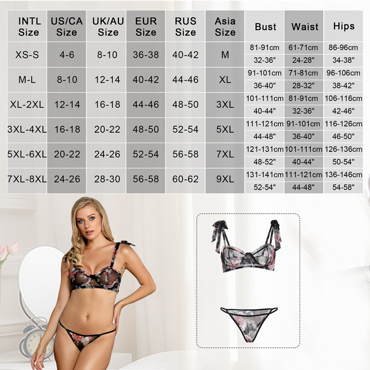 Floral Print High Quality Underwire Bra and Panties Underwear Set 2 Pieces Plus Size Bra & Brief Sexy Lingerie Sets for Women