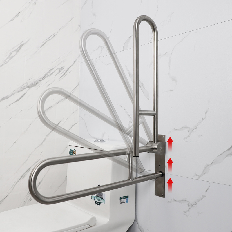 Flip Down Swing Up Stainless Steel Shower Safety Hand Rail Support Grab Bar With Toilet Paper Holder