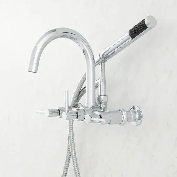 Modern Metal Bathtub Faucet Wall Mounted Tub Faucet With Lever Handles And Wall Couplers