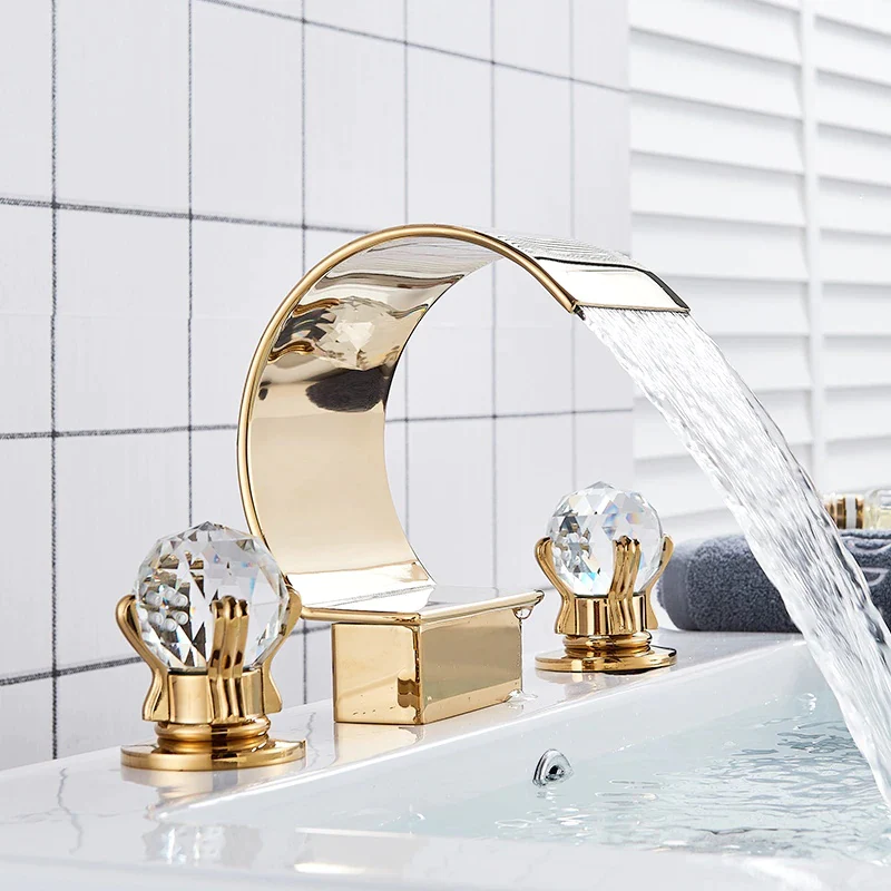 Crystal Handle Brass Gold Wall Mounted Bathtub Faucet Bathtub Faucets Bath Shower Faucets