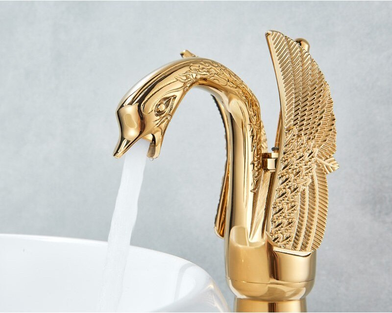 Golden Swan Bathtub Shower Faucet Set Wall Mounted Bathtub Brass Faucet Gold Waterfall Deck Mount Bathroom Faucet