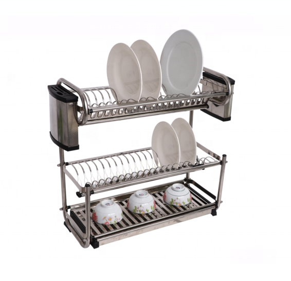 Kitchen 3 Tier Stainless Steel Wall Mounted Dish Drying Rack Plate Holder Dish Drainer Rack