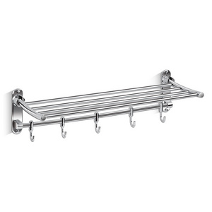 Wall Mounted  Stainless Steel expandable Towel Rack with 5 Sliding Hooks in bathroom