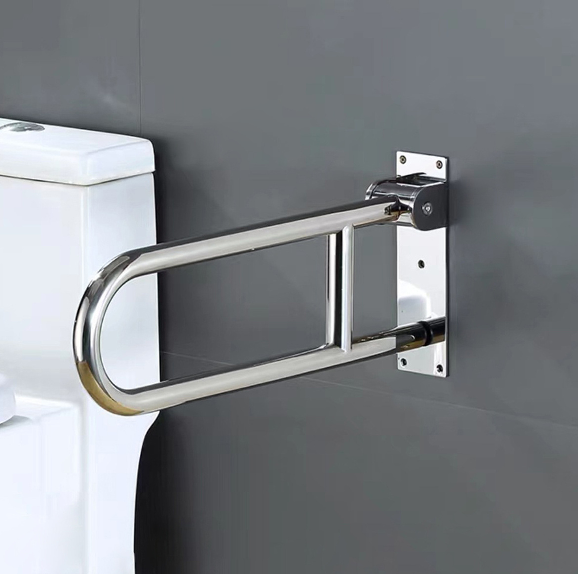 Flip Down Swing Up Stainless Steel Shower Safety Hand Rail Support Grab Bar With Toilet Paper Holder