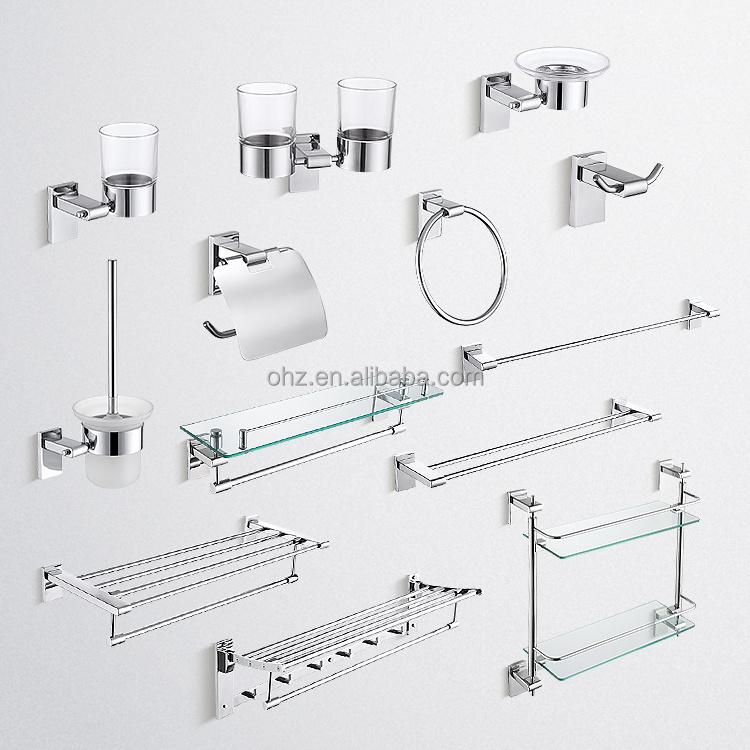 High Quality Stainless Steel T Series Bathroom Shelf Fitting 6 Pieces Accessories Set