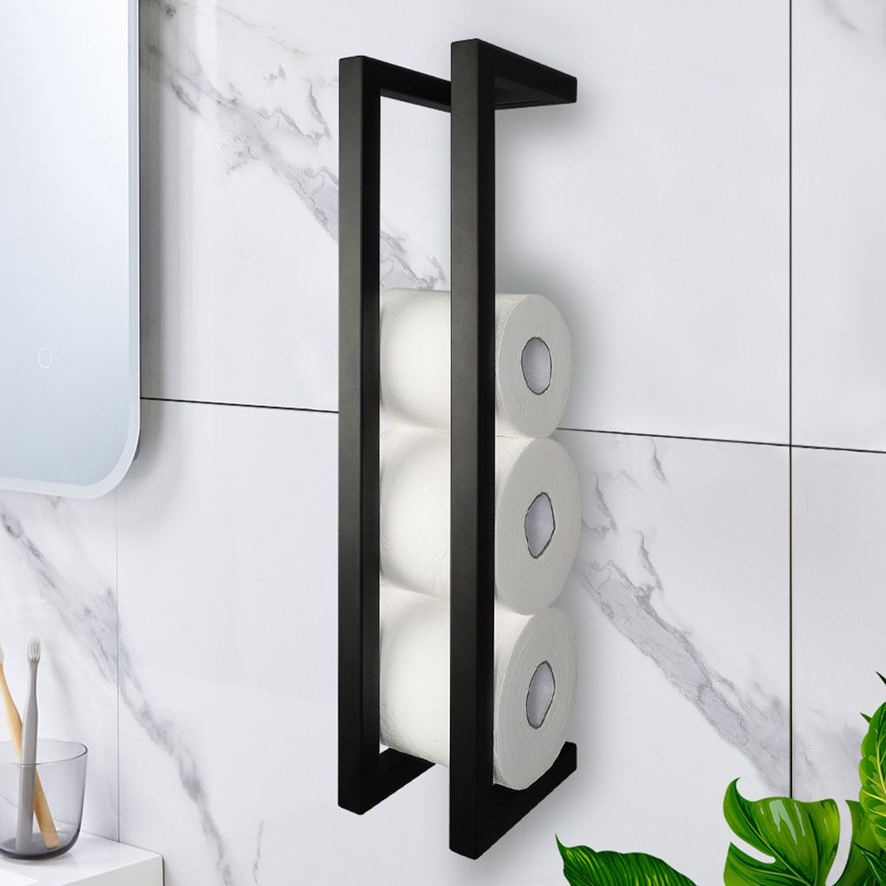 Customized Multifunction Matt Black Bathroom Towel Rack Toilet Paper Holder Toilet Paper Roll Holder