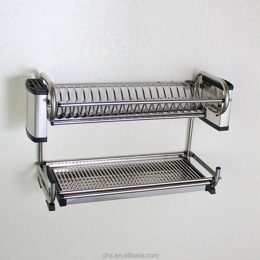 Kitchen Storage Holders & Racks Rust-free Polishing Stainless Steel Wall Mounted Dish Drying Rack