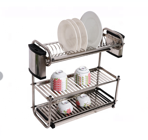 Kitchen 3 Tier Stainless Steel Wall Mounted Dish Drying Rack Plate Holder Dish Drainer Rack