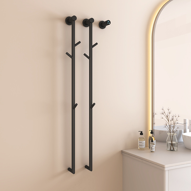 Electric Heated Towel Rail Stainless Steel Towel Rack Silver Black 5 Hook Metal Towel Rack