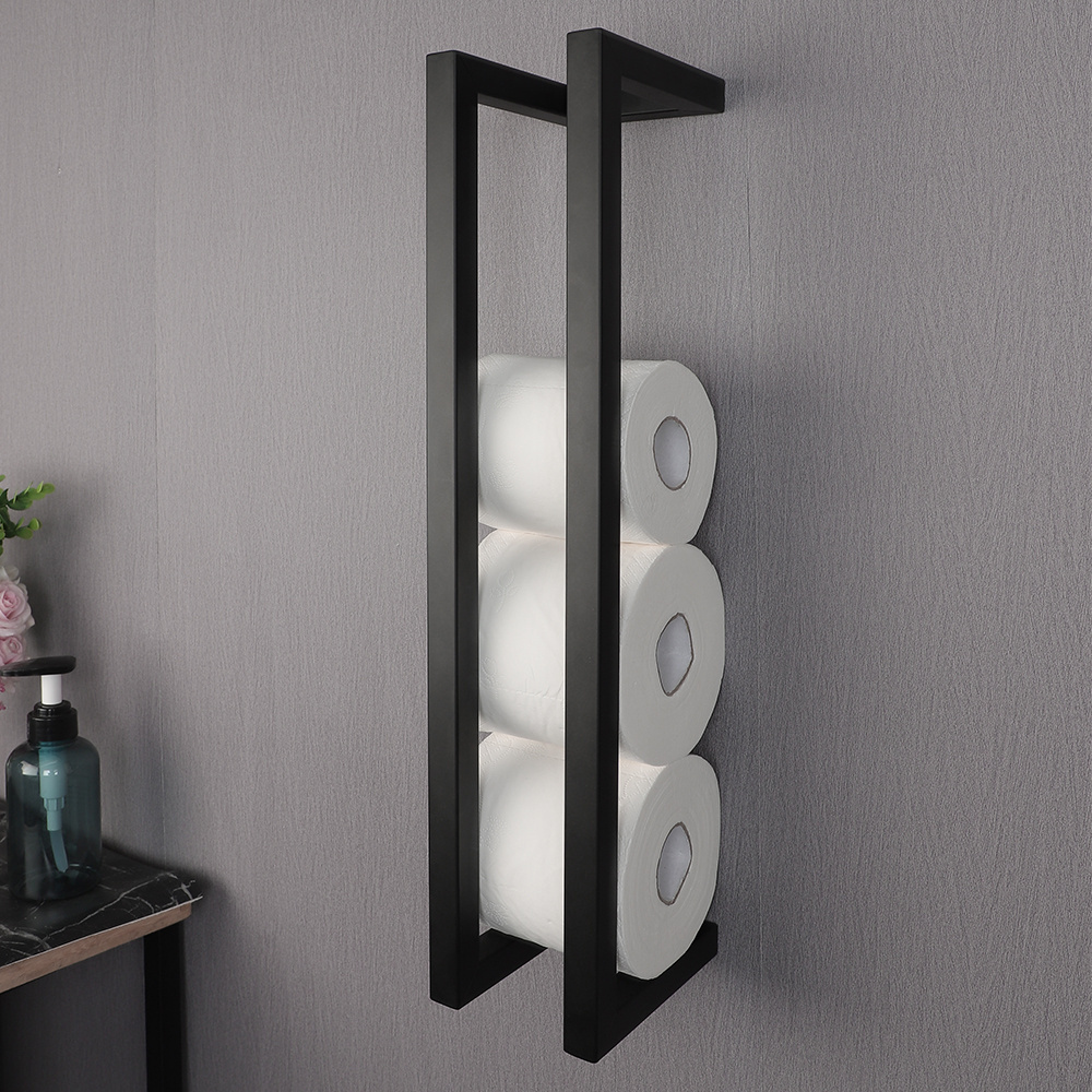 Customized Multifunction Matt Black Bathroom Towel Rack Toilet Paper Holder Toilet Paper Roll Holder