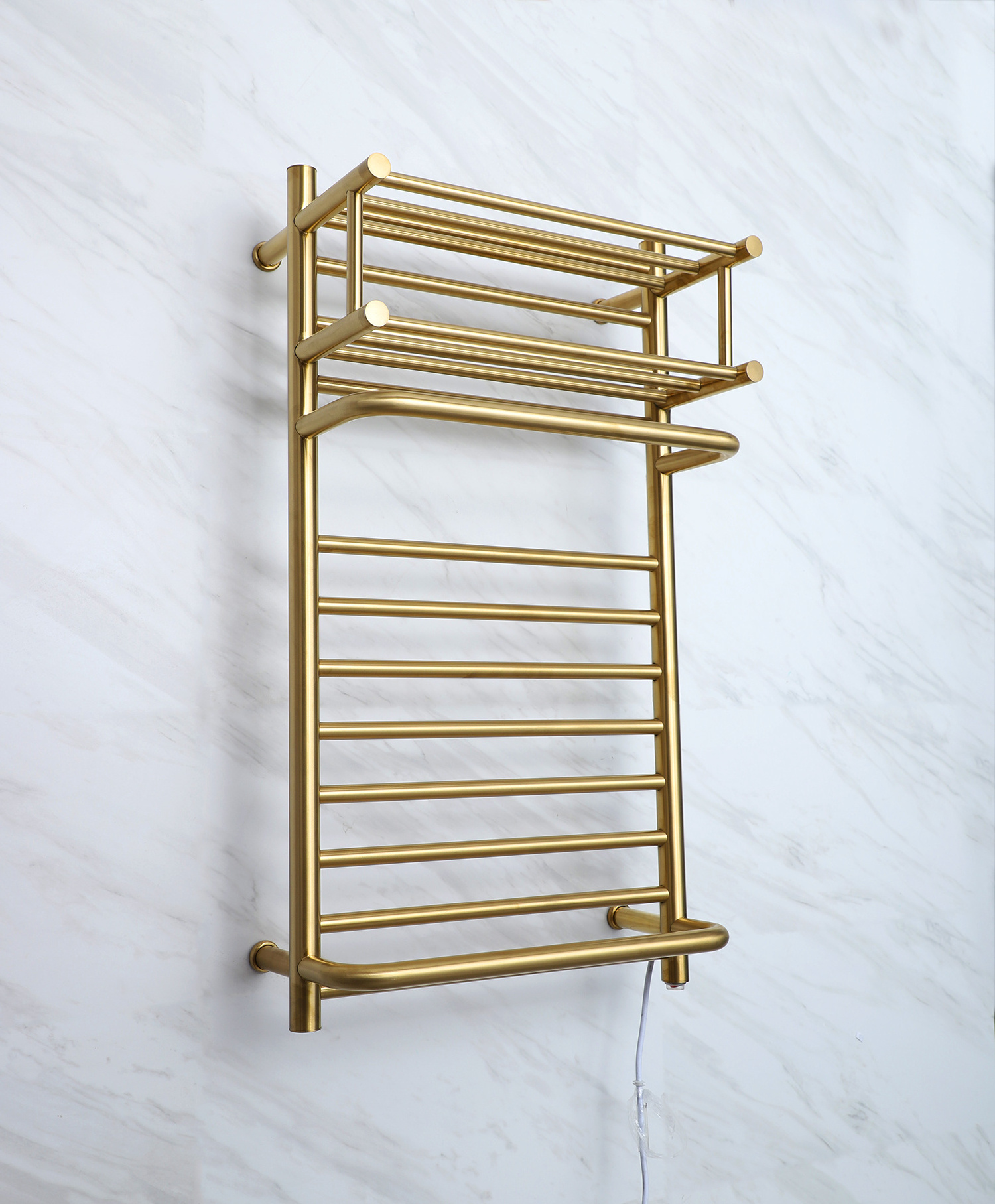 Factory Brushed Gold Smart Control Electric Towel Rack Towel Heater Bathroom Radiator With Shelf Wall Mount