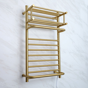 Factory Brushed Gold Smart Control Electric Towel Rack Towel Heater Bathroom Radiator With Shelf Wall Mount