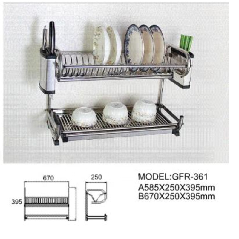 Kitchen 3 Tier Stainless Steel Wall Mounted Dish Drying Rack Plate Holder Dish Drainer Rack